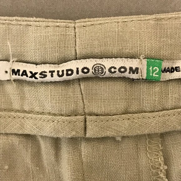 Max Studio Women's 12 Beige 100% Linen Casual Wide Leg Pants - Picture 10 of 12